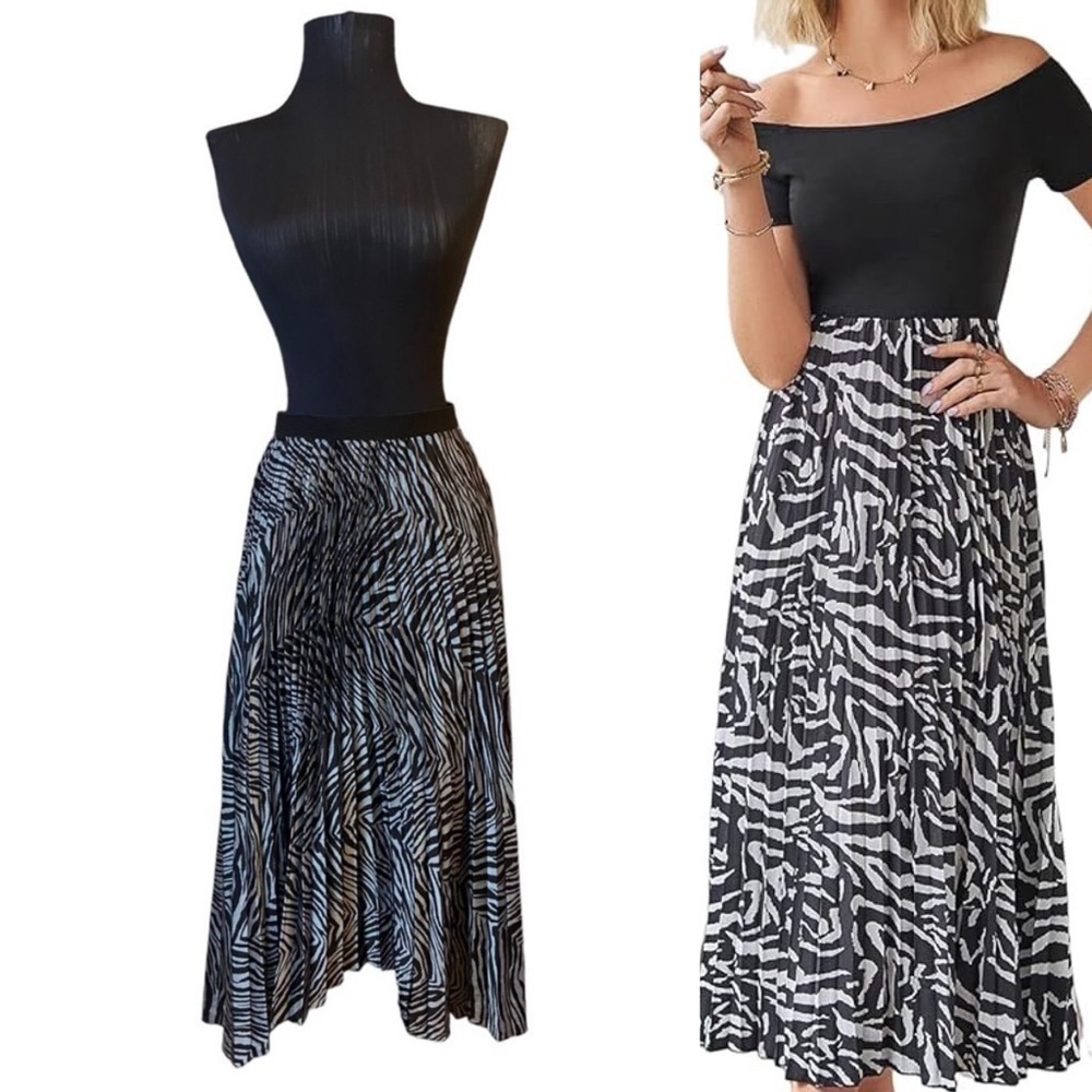 Scoop Black & White Zebra 🦓 Print Pleated Skirt XL